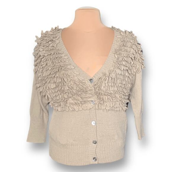 A.T by Atsuro Tayama Loop Knit 3/4 Sleeve Cardigan Sweater Tan Wool Alpaca 38 - Picture 2 of 12